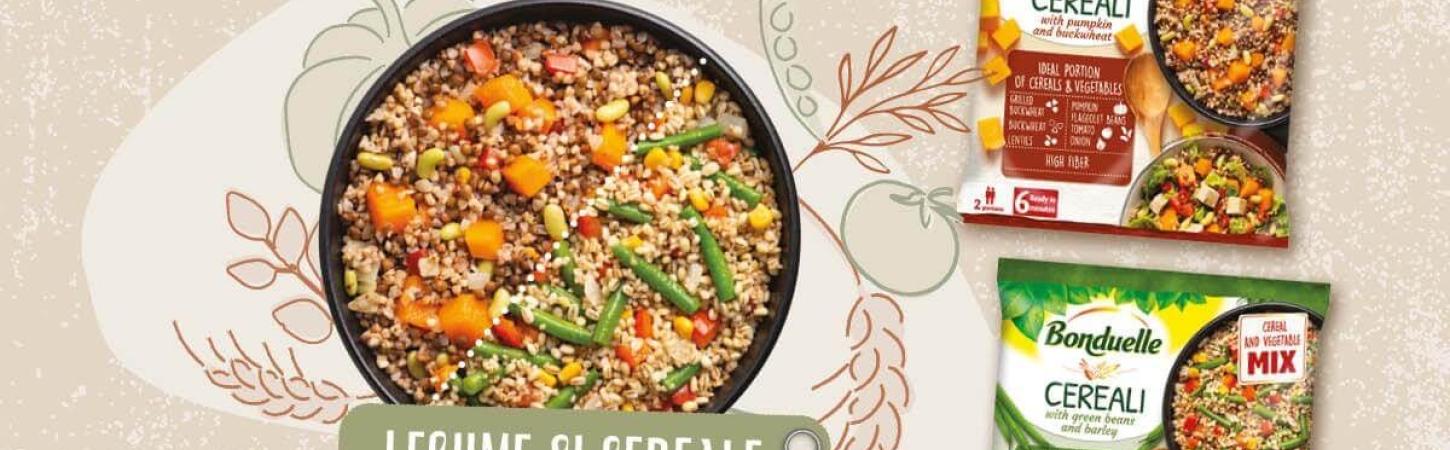 Descoperă gama BONDUELLE CEREALI, un amestec echilibrat, deja porționat, de legume și cereale gătite în prealabil, gata în 6 minute